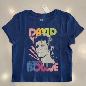 NWT Gap : Cropped Cotton Blend David Bowie Graphic T Shirt  : Blue : S